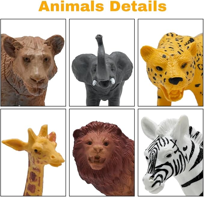 Safari Animals Figures, Plastic Zoo Animals Toys for Toddlers 1-3, Realistic Jungle Animal Figurines for Kids 3-5, 12 pcs Wild Animal with Elephant Giraffe Lion, African Toys Gift for Boys Girls