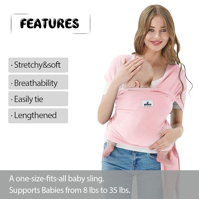 Baby Wraps Carrier, Jeroray Baby Carrier,Hands Free Infant Carrier, Lightweight,Breathable,Softness,Light Pink