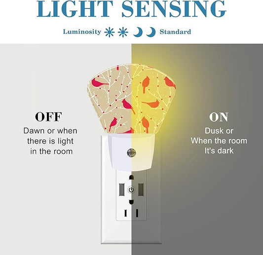 Christmas Red Cardinal Bird Night Light Plug into Wall, Christmas Night Light with Dusk to Dawn Sensor for Kid Girls Boys Women Men Bedroom, Hallway, Kitchen, Bathroom, Stairs Decor