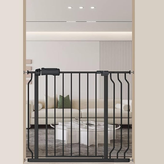 ALLAIBB Extra Wide Pressure Mounted Baby Gate Walk Through Child Kids Safety Toddler Tension White Long Large Pet Dog Gates with Extension for doorways Kitchen (33.86-38.58"/86-98cm, Black)