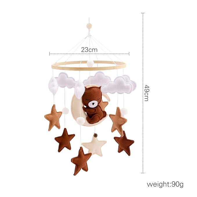 Baby Mobile for Crib - Animal Crib Mobile With Music for Girls and Boys, Wooden Bed Bell Hanging, Nursery Mobile for Bassinet Room Decor (Bear)