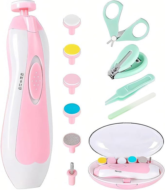 Baby Nail Trimmer Electric-12 in 1 Baby Nail Clippers Safe Baby Nail File Kit with a Nail Clipper, Scissor, Tweezers, and Nail Files