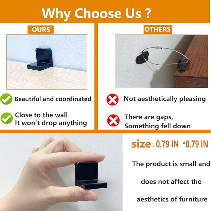 Furniture Anchors 4 Pack,Aesthetic & Invisible Once Installed,Secure 600 lbs Bookcase Dresser to Wall,Anti-Tip Furniture Safety Anchor to Childproof and Babyproof Your Home (Black)