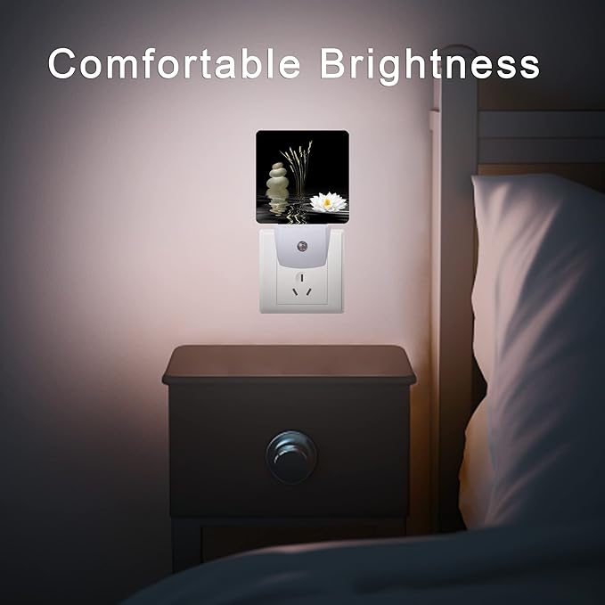 Zen Spa Night Light,Grey Stones Lotus Night Lights Plug into Wall Dusk to Dawn Sensor Led Lamp for Women Men,Led Lights for Stairway/Hallway/Bedroom,0.5W