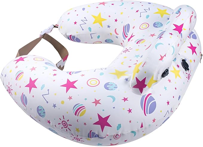 Inflatable Nursing Pillow for Breastfeeding – Travel Baby Feeding Cushion for Mom Support, Adjustable Waist Strap, Removable 100% Cotton Cover – Portable Newborn Essentials