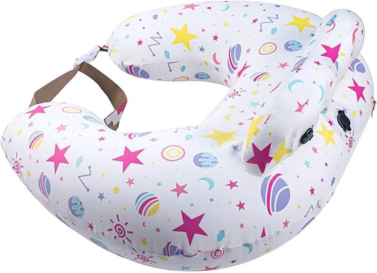 Inflatable Nursing Pillow for Breastfeeding – Travel Baby Feeding Cushion for Mom Support, Adjustable Waist Strap, Removable 100% Cotton Cover – Portable Newborn Essentials