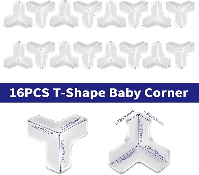 16 Corner Protector Baby, T-Shape Table Protectors for Baby Corner Protector Guards Clear Corner Protectors for Furniture Corner Protectors Corner Guards Baby Proof Corner Covers Baby Safety