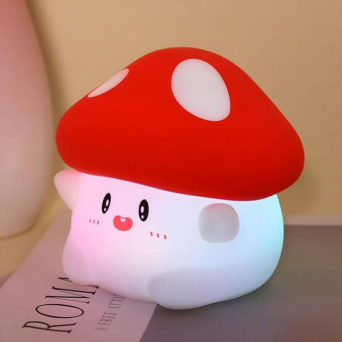 Mushroom Night Light Silicone - Color Changing Lamp, USB Rechargeable, Long Battery Life, Soft Squishy, Dimmable Brightness - Bedroom Decor, Cute Mushroom Gifts for Kids & Adults