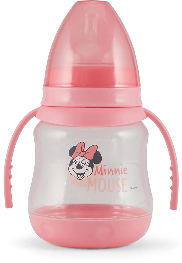 Disney 2 Pack 7 Ounce Baby Bottles with Character Prints and Colored Covers with Double Handle - BPA Free and Easy to Clean