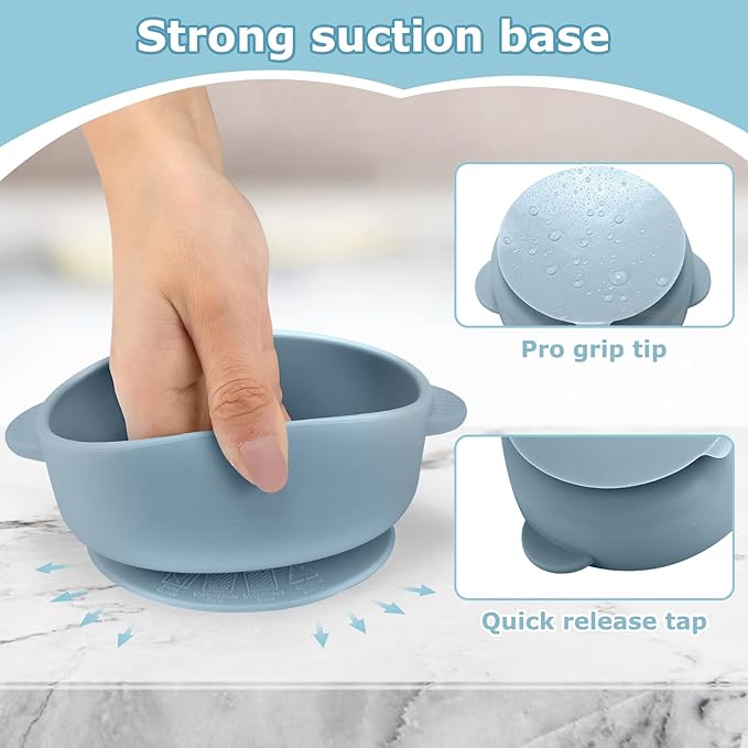 2 Pack Stainless Steel Baby Bowls with Removable Non-Slip Silicone Suction Shell, Anti Scald Food Container for Baby Food Feeding-Blue & Yellow