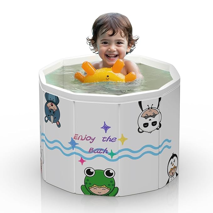 WAVYEASE New Design Portable Bath Tub for Toddlers - Foldable Deep Soak Bathtub for Kids, One-Second Setup, Easy Storage, Lightweight, Travel Essentials for 12-60 Months