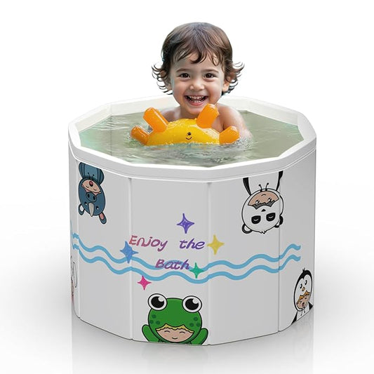 WAVYEASE New Design Portable Bath Tub for Toddlers - Foldable Deep Soak Bathtub for Kids, One-Second Setup, Easy Storage, Lightweight, Travel Essentials for 12-60 Months