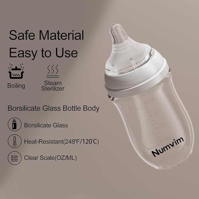 Natural Glass Baby Bottles Gentle & Extra Slow Flow, Newborn Breastfeeding Bottle with Anti Colic Nipple for 0 Months Babies, 3 Packs (Brown (8 Ounce), 1 Count (Pack of 3))
