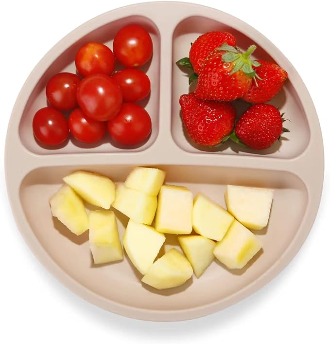 PandaEar Divided Unbreakable Silicone Baby and Toddler Plates - 3 Pack - Non-Slip - Dishwasher and Microwave Safe - Silicone (Blue Green Brown)