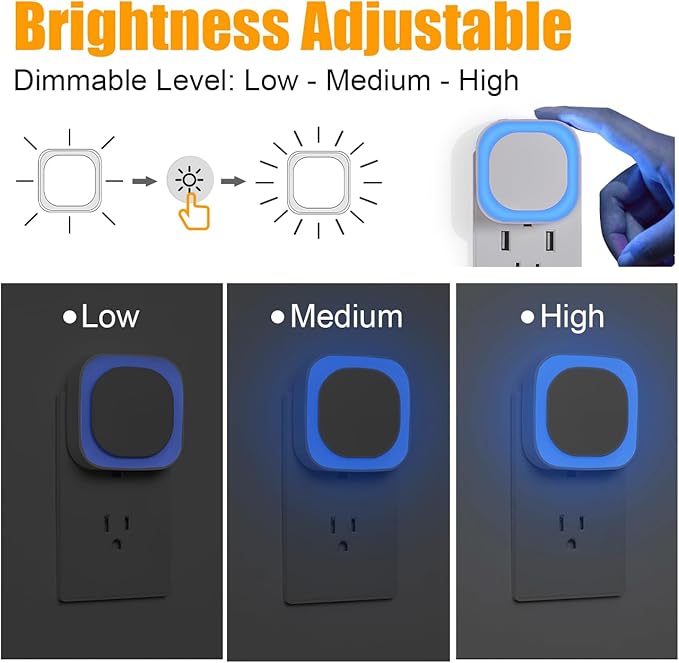 6 Pack Azure Night Light, Crisp Modern Glow with Dimmable Soft Light & Indirect Reflection, Auto Dusk to Dawn Sensor, Plug in LED Nightlight for Bathroom,Toilet, Kitchen Counter, Modern Decor