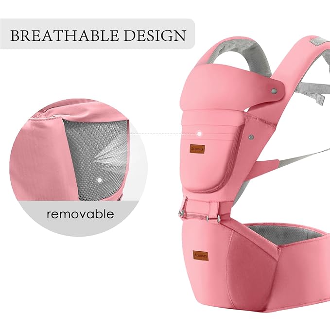 Baby Carrier with Hip Seat, Baby Carrier Newborn to Toddler, 6-in-1 Ways to Carry, All Seasons, Adjustable Baby Holder Carrier for Breastfeeding(Pink)