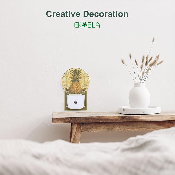 EKOBLA Boho Pineapple Night Light Summer Cute Fruits Pattern Night Lights Plug into Wall with Smart Light Sensor Home Indoor Bedroom Kitchen Decor LED Plug-in Nightlights