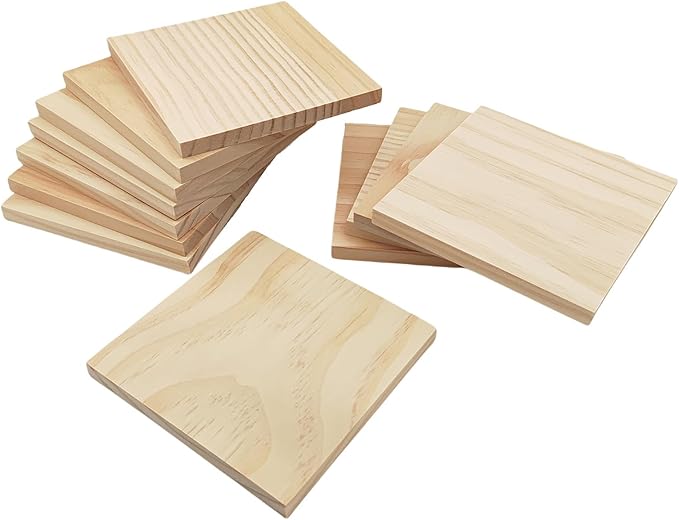 12PCS Unfinished Wood Square Blocks for Crafts, 4.7x4.7x0.4in Blank Wooden Squares Pine Wood Boards for Carving,DIY Wood Coasters,Painting & Burning