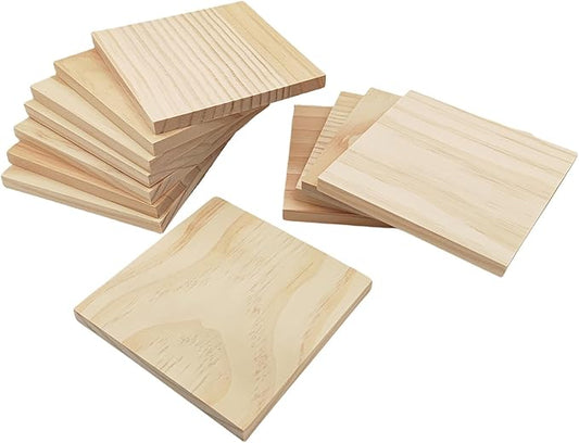 12PCS Unfinished Wood Square Blocks for Crafts, 4.7x4.7x0.4in Blank Wooden Squares Pine Wood Boards for Carving,DIY Wood Coasters,Painting & Burning