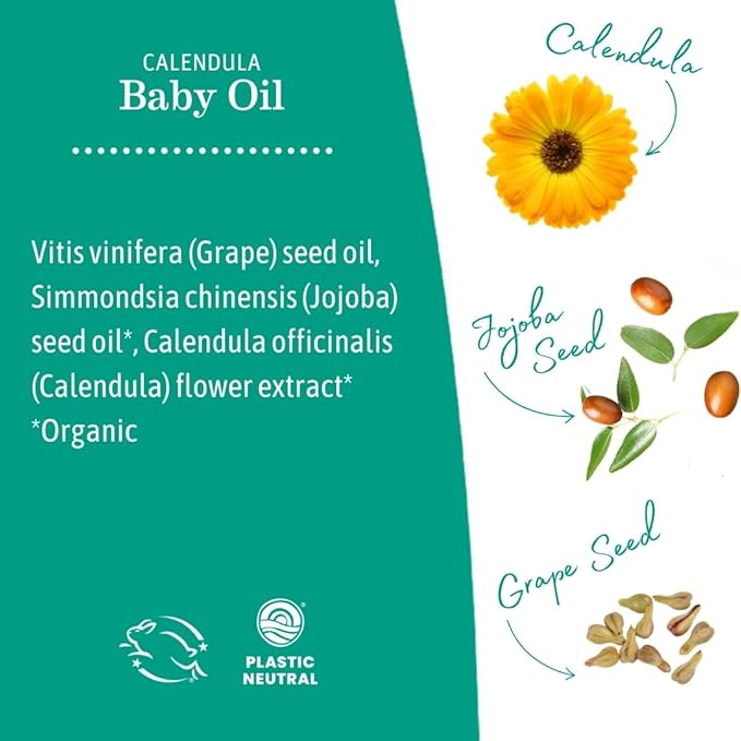Earth Mama Calendula Baby Oil | Massage Oil for Newborn Skin Care, Dry Skin & Scalp Moisturizer, Fragrance Free, 4-Fluid Ounce (2-Pack)