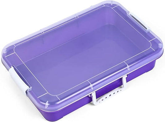 Madzee Plastic Activity Tray with lid for Slime, Beads, Sand and Sensory Toys – 15 Inches (Purple)