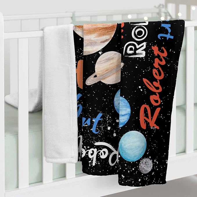 Personalized Baby Blanket with Name for Boys Girls, Custom Name Blankets for Kids Adults Planet Text Pattern Customized Throw Blanket for Newborn, New Mom, Baby Girl Boy, Daughter Son Niece Nephew