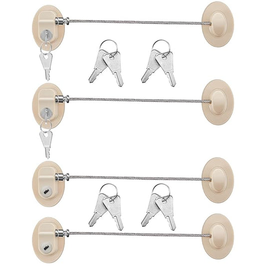 Hotop 4 Pack Cabinet Locks with Keys Mini Fridge Refrigerator Locks for Kids Toddlers Self Adhesive Child and Baby Proofing Safety for Deep Freezer Drawers Doors Latch(Light Brown)