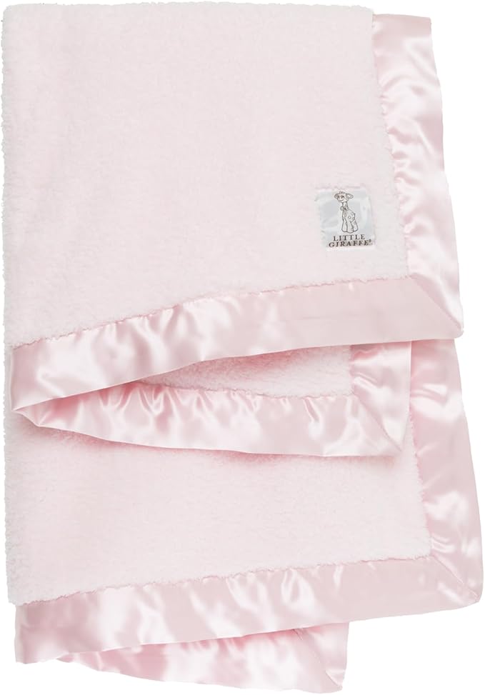 Little Giraffe Baby Blanket - Chenille Soft Blanket with Satin Trim - Baby Stroller Blanket - Newborn Baby Essentials & Gifts - 29" x 35" - Pink
