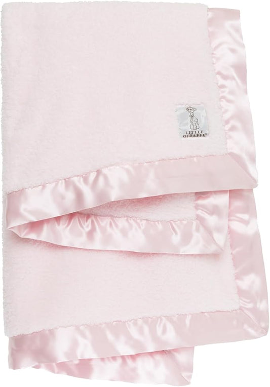 Little Giraffe Baby Blanket - Chenille Soft Blanket with Satin Trim - Baby Stroller Blanket - Newborn Baby Essentials & Gifts - 29" x 35" - Pink