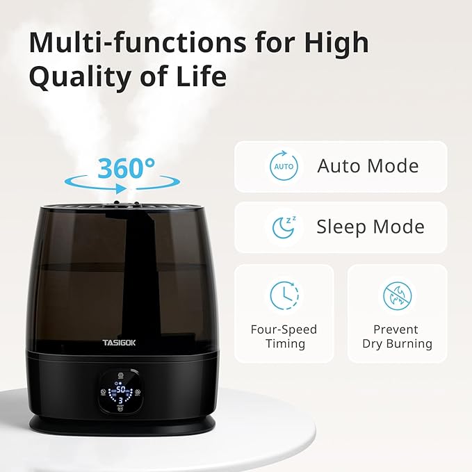 Humidifiers for Bedroom Home, 6L Cool and Warm Mist Air Humidifier for Large Room Baby Nursery, 50H Easy Clean and Top Fill, Quiet with Ultrasonic, Essential Oils, Auto Mode, for House, Black