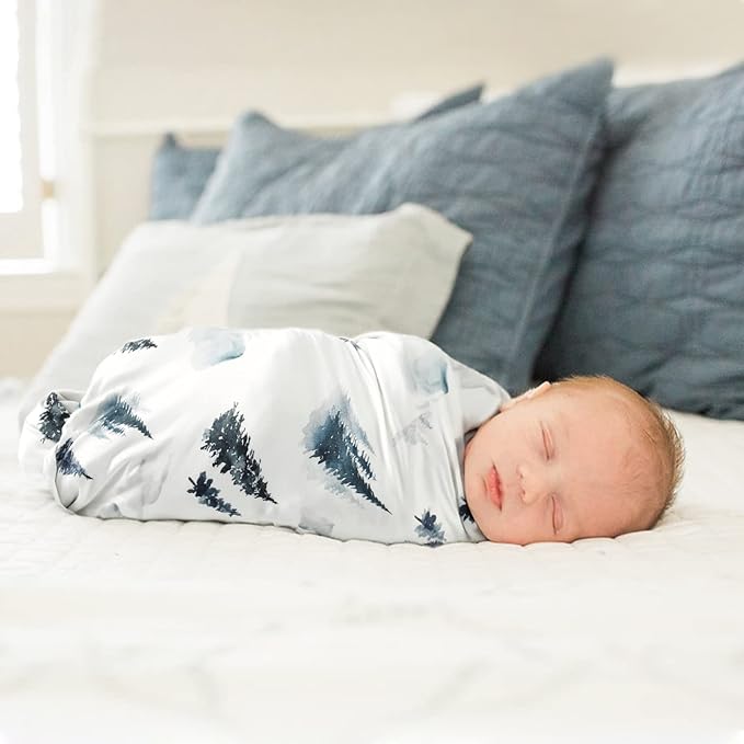 GRSSDER Baby Blankets Super Soft Stretchy Jersey Swaddle Blankets 2 Pack for Baby Boys, Double Layer Reversible Receiving Blankets 34 x 44, Extra Large for Swaddling, Deer & Forest