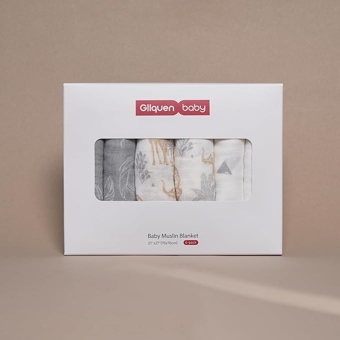 GLLQUEN BABY Receiving Blanket Boy Cotton Muslin Swaddle Blankets Girl Newborn Squares Breathable & Soft Thin Baby Blankets Cloths Double Absorbent Infant Swaddling Wrap - 6 Pack(Jungle)