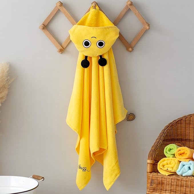 Milk&Moo Baby Hooded Towel, 100% Organic Turkish Cotton, Ultra Absorbent Bath Towel with Hood, 27x47 Inch, for Baby Boys & Girls (0-2 Years, Yellow)