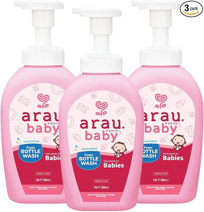 Arau Baby Foam Bottle Wash - Gentle Cleansing Soap for Bottles, Pacifiers, Toys, Dirty Surfaces, Foam Dish Soap, Plant Based, Safe for Baby, Trusted Baby Care Brand (16.9 fl oz - Pack of 3)