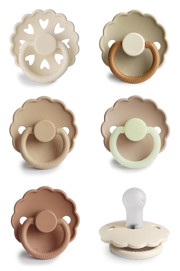 FRIGG SilkySoft Silicone Baby Pacifier 6-Pack Cinnamon Charm | Made in Denmark | BPA-Free (6-18 Months)