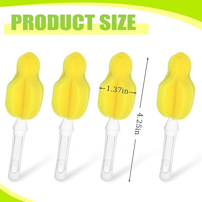 INVODA Nipple Brush Replacement Heads 8PCS Sponge Bottle Brush Head Baby Bottle Nipple Cleaner Detachable Nipple Brush Refill Replacement Head (Yellow)