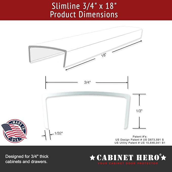 Cabinet Hero Slimline Cabinet Edge Protector - Prevents Chipping, Wear, Discoloration - Drawer Edge Guard, Bumper for Drawer - Easy Slip-On Installation - 3/4" Thick, 18" Length, White Pack of 4