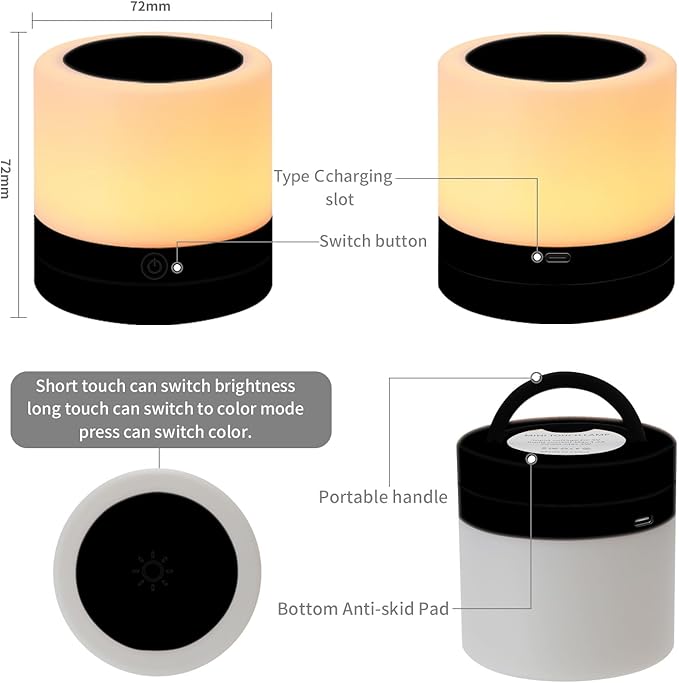 Nursery Night Light for Kids, USB Rechargeable Small Desk Lamp,13 RGB Colors & 4 Brightness & 1 Remote, Touch Bedside Cordless Table Lamp, Portable Night Lamp for Bedroom Living Room (2 Pack Black)