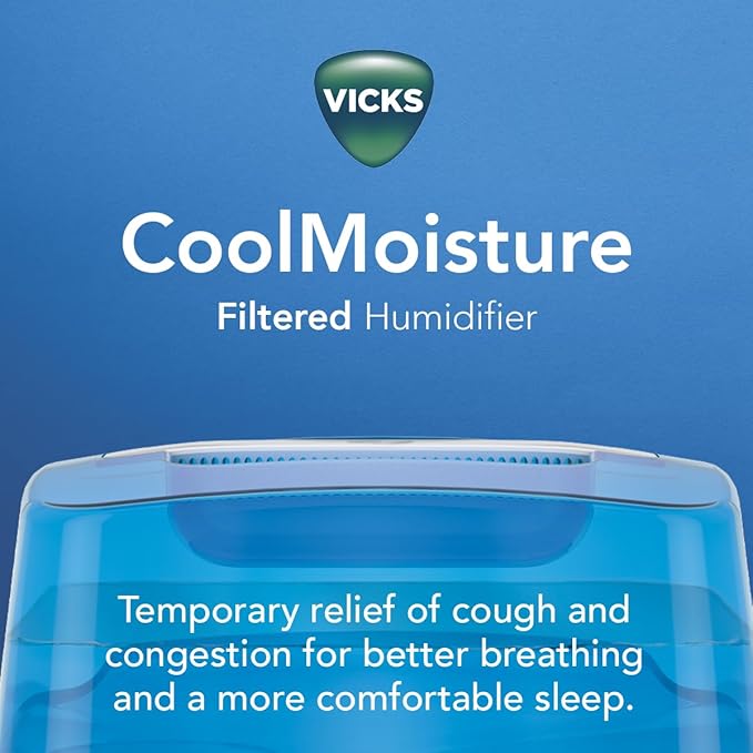 Vicks Cool Mist Humidifier with UV light. Evaporative Humidifier auto-adjusts to room humidity without over humidification. For Kids Bedrooms, Baby Rooms, and More. Use with Vicks VapoPads.