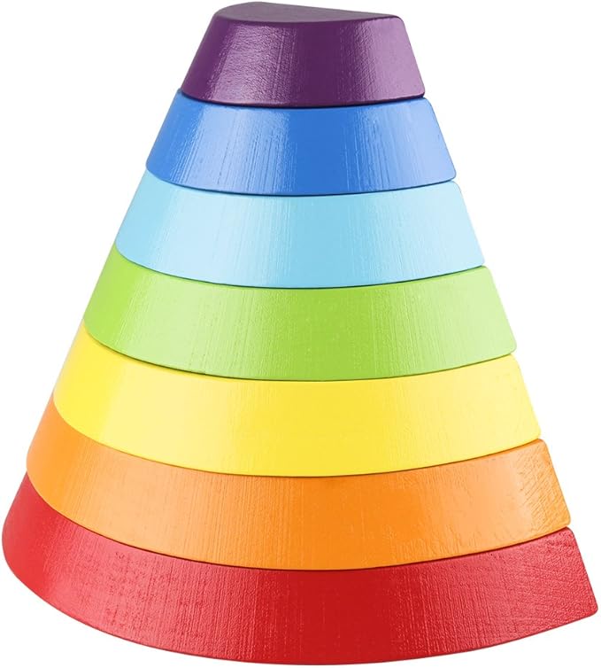 Coogam Wooden Rainbow Stacker Nesting Puzzle Blocks - Tunnel Stacking Game Building Creative Color Shape Matching Jigsaw Learning Toy Set Board Early Development Gift for Kids Boy Girl