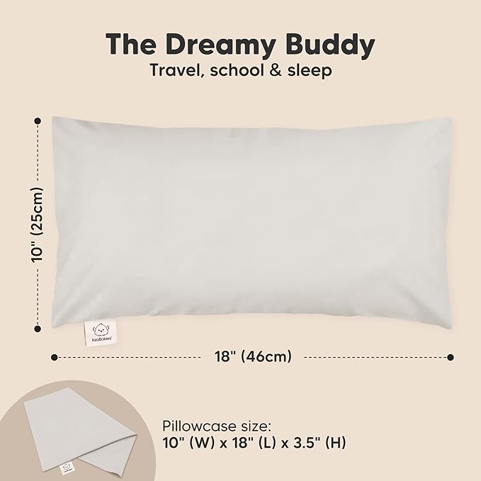 Toddler Pillow with Pillowcase - 10x18 My Little Dreamy Kids Travel Bed Pillows for Sleeping, Organic Cotton Small Pillowcase, Soft & Breathable, Machine Washable, Toddlers 2-5 years old (French Gray)