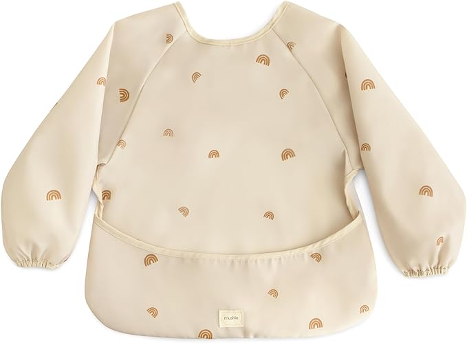 mushie Long Sleeve Baby Bib | Water Resistant Adjustable Fit for Ages 6-24 Months