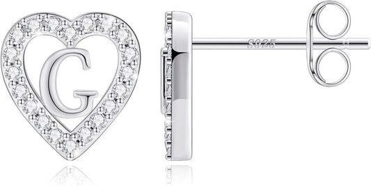 Anoup Christmas Gifts for Grandkids Girls Earrings - S925 Sterling Silver Post CZ Hypoallergenic Stud Heart Initial Earrings for Women Kids Jewelry Stocking Stuffers for Teen Girls Birthday Gifts