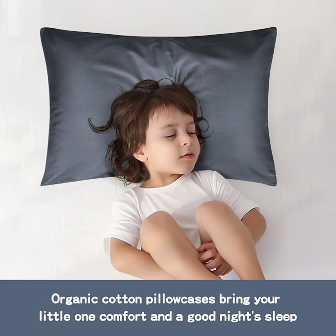 Soft Organic Cotton Toddler Pillowcases 14 X 20 Inches, Fit 13 X 18, 14 X 19 Pillows, Smooth Pearl Cotton Baby Pillowcases with Envelope Closure, Dark Grey and Ivory, Set of 2