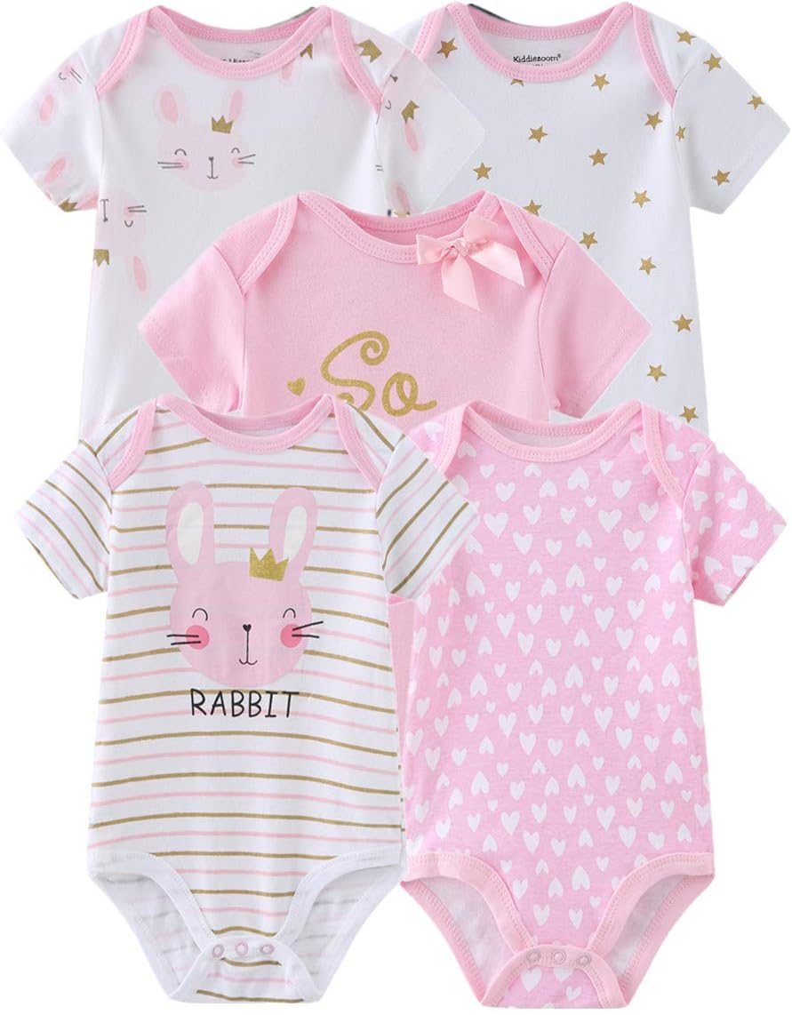 Kiddiezoom Baby Bodysuit Newborn Short Sleeve baby One-Piece Cotton 5-Pack baby clothes