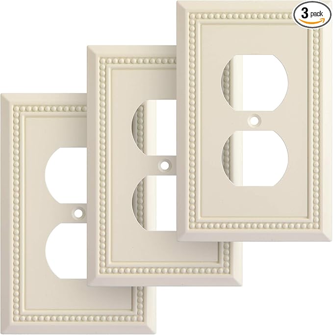 Henne Bery Sunken Pearls Heavy Duty Decorative Wall Plate Switch Plate Outlet Cover, Durable Solid Zinc Alloy (Single Duplex 3PK, Light Almond)