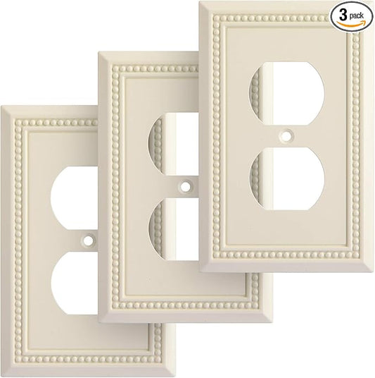 Henne Bery Sunken Pearls Heavy Duty Decorative Wall Plate Switch Plate Outlet Cover, Durable Solid Zinc Alloy (Single Duplex 3PK, Light Almond)