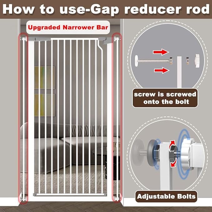 Fairy Baby 51.18" High Extra Tall Cat Gate, 29.5"-40.5" Wide Baby Gate for Stairs No Drill, Metal Auto Close Child Safety Gate Dog Gates for Doorways Pressure Mounted Walk Thru Swing Pet Gate, White