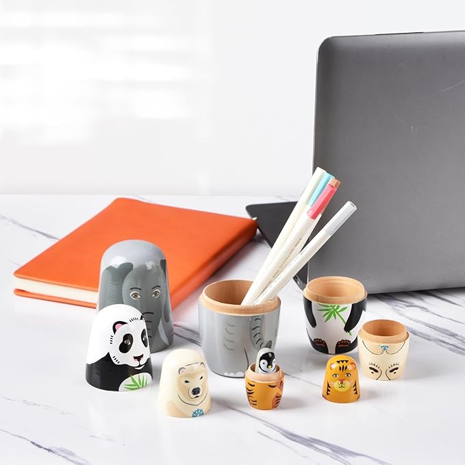 Nesting Dolls, 5Pcs 6" Tall Russian Nesting Dolls, Handmade Matryoshka for Kids, Wooden Stacking Toys for Christmas Home Wedding Party Decorations (Elephant)