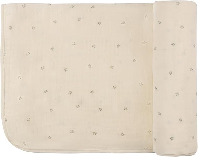 Ely's & Co. Cotton Muslin Swaddle Blanket with Scallop Trim, 1-Pack for Baby Boy or Girl— 100% Cotton Muslin Extra-Large Swaddle Blankets (47” x 47”) Ivory Berry